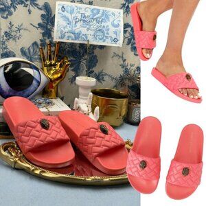 🆕 KURT GEIGER LONDON 🧿 NWOT Meena Eagle Quilted Slide, Salmon - Sz 37 US 7